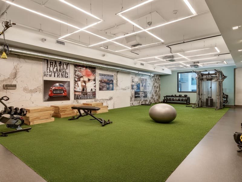 turf installation on concrete gym floor