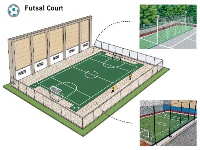 Fasi di costruzione del campo da calcio a 5 in corso