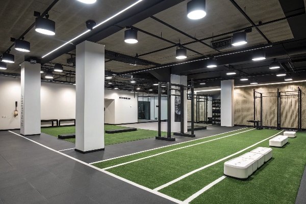 mixed flooring in modern gym facility
