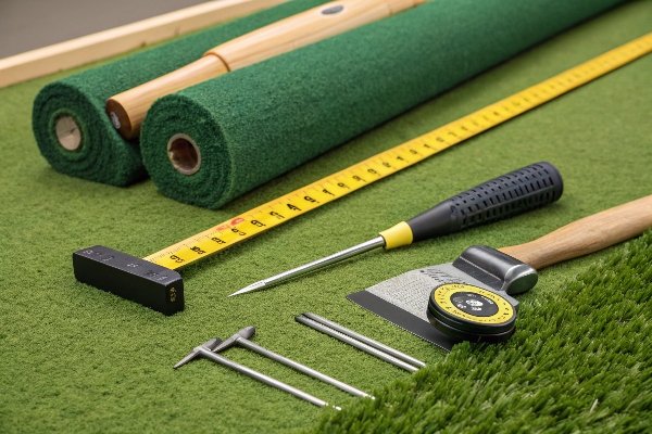 attrezzi disposti per l'installazione del putting green
