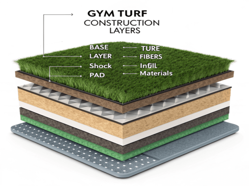 Diagramma degli strati di costruzione del manto erboso della palestra