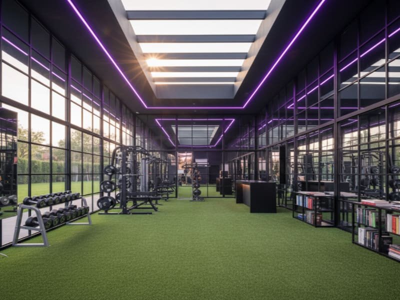 Зал для занятий кроссфитом с газоном