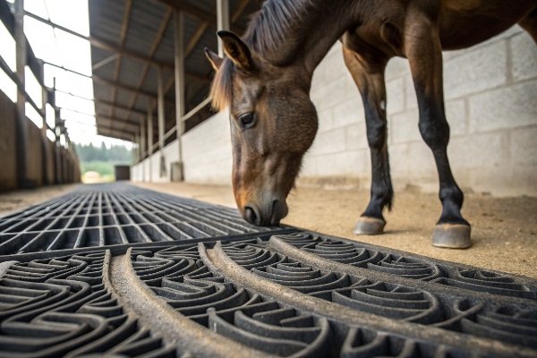 Close-up of textured rubber mat surface