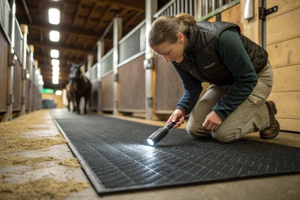 examining stall mat quality