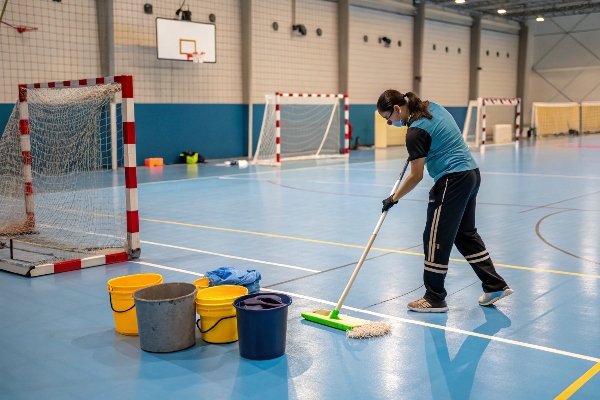 court cleaning with auto-scrubber