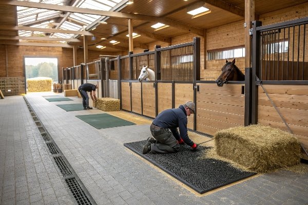 Instalación de esteras para establos de caballos