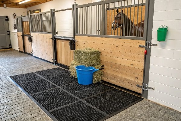 horse stall with rubber mat flooring
