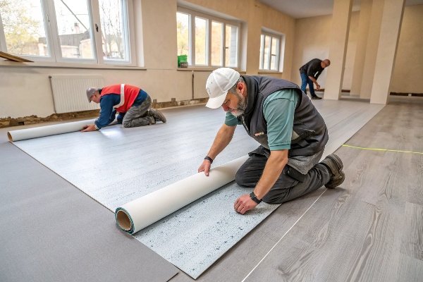 PVC flooring installation in progress