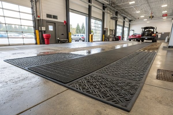 Rubber matting in wash bay area