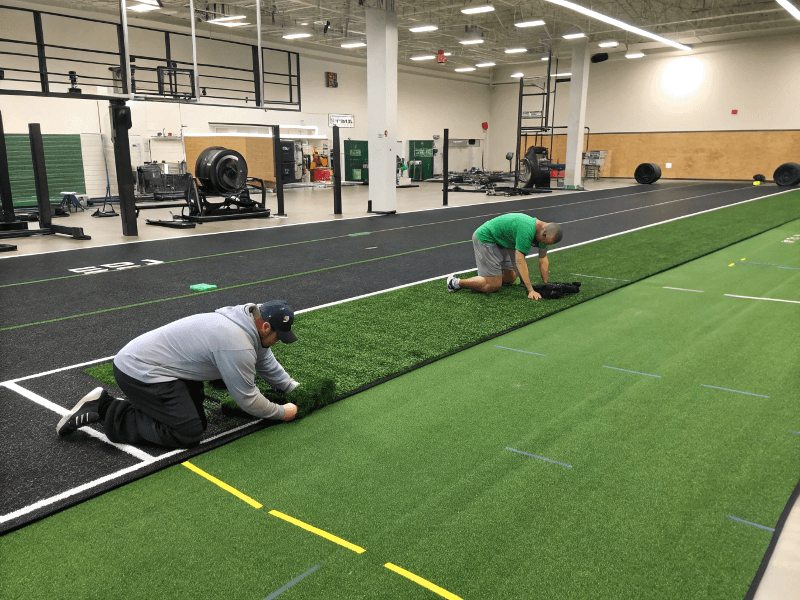 Gym turf installation, cleaning gym floor