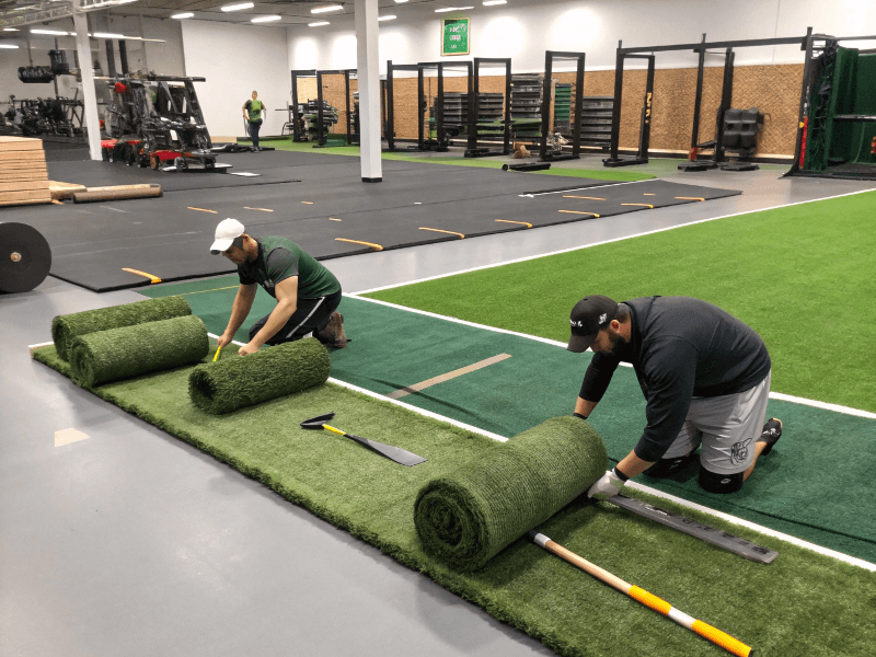 Professional gym turf installation equipment