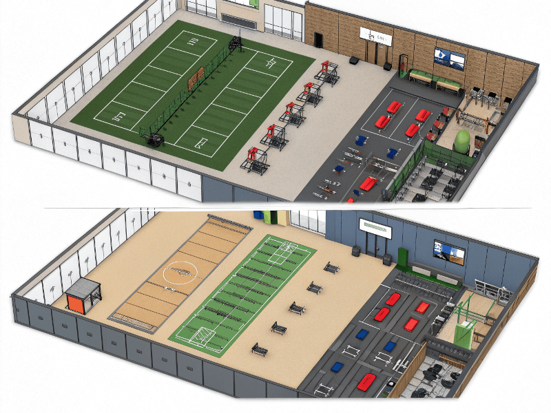 Studio layout diagrams showing both case studies
