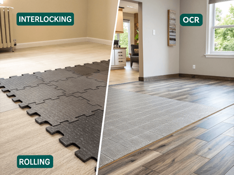 Interlocking vs rolled OCR flooring comparison