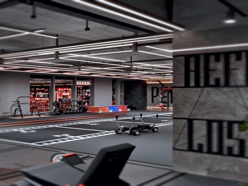 Close-up of gym turf next to thick rubber floor tiles