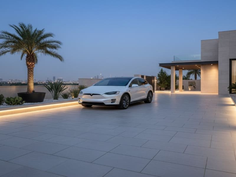 Balkendiagramm zum Kostenvergleich pro Quadratmeter für Bodenbeläge im Außenbereich in AED