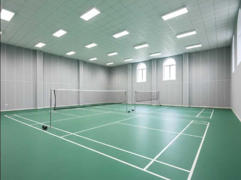 Modernes Badezimmer mit feuchtigkeitsbeständigem PVC-Vinylfliesenboden in Holzoptik, der mit einer Silikondichtung verlegt wurde