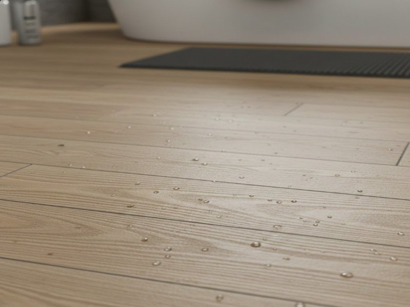 Querschnitt eines wasserdichten SPC-Bodenbelags mit hochdichtem Kern, Nutzschicht und UV-Beschichtung