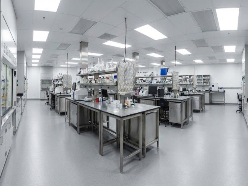 Professioneller Bodenbelagsverleger beim Auftragen von Silikondichtstoff auf die Dehnungsfuge eines PVC-Bodens in einem Nassbereich