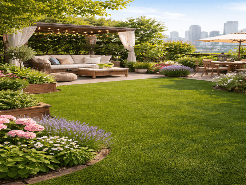 A cross-section diagram of artificial turf showing fibers, backing, and sub-base